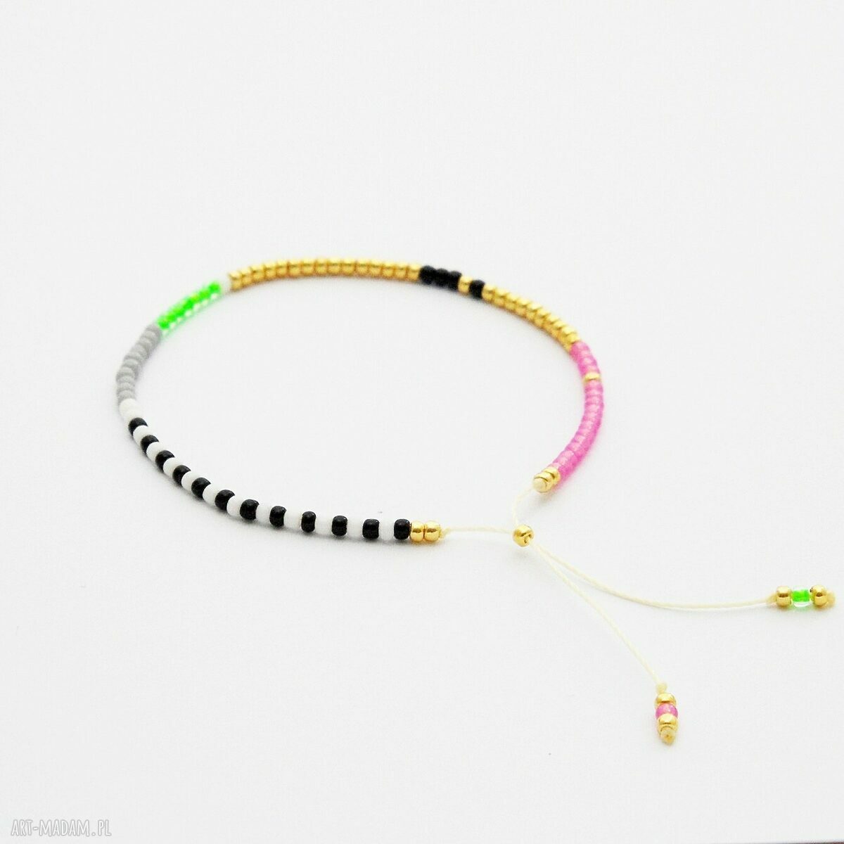 Bransoletka Minimal Dots Pink and Green - delikatna biżuteria z koralików TOHO