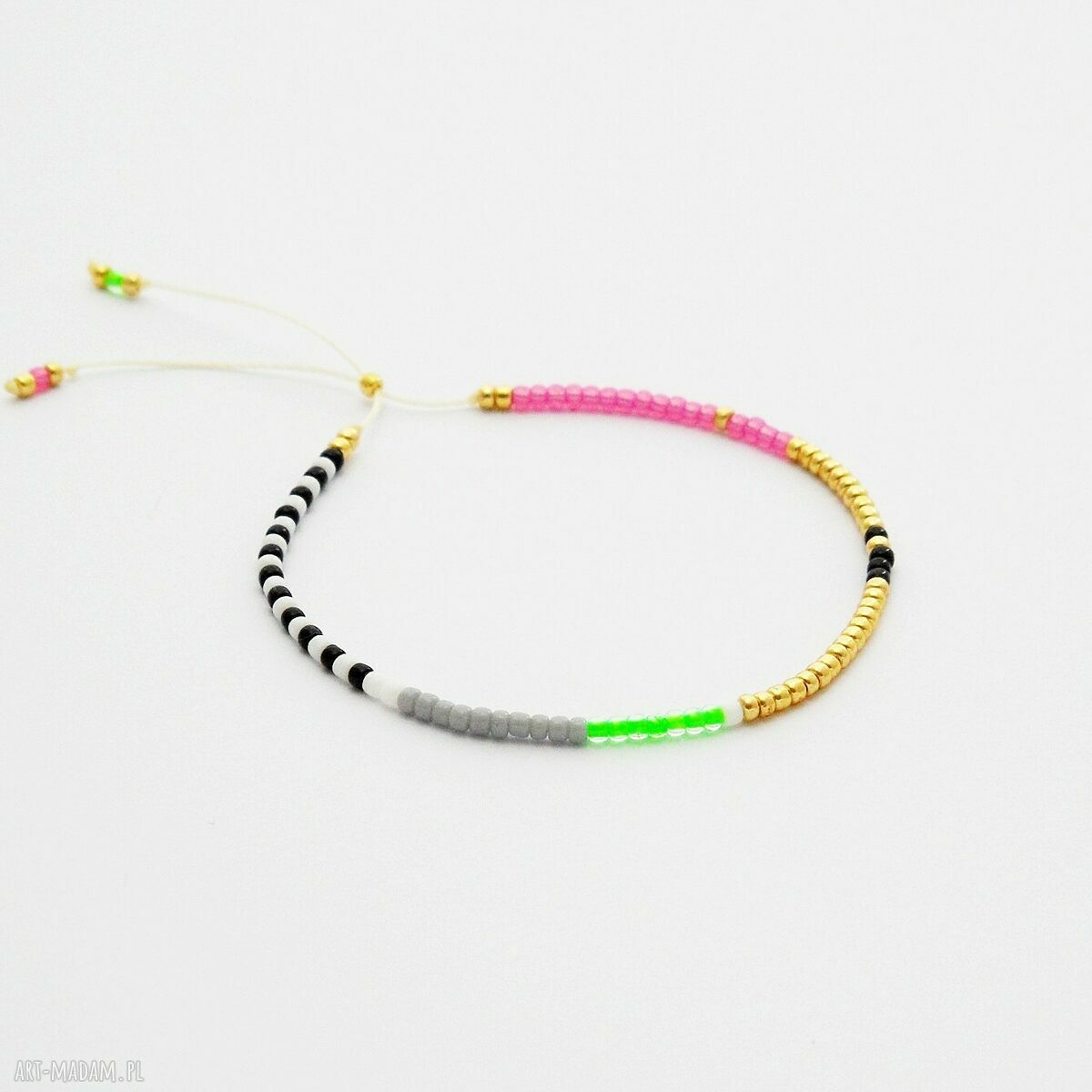 Bransoletka Minimal Dots Pink and Green - delikatna biżuteria z koralików TOHO