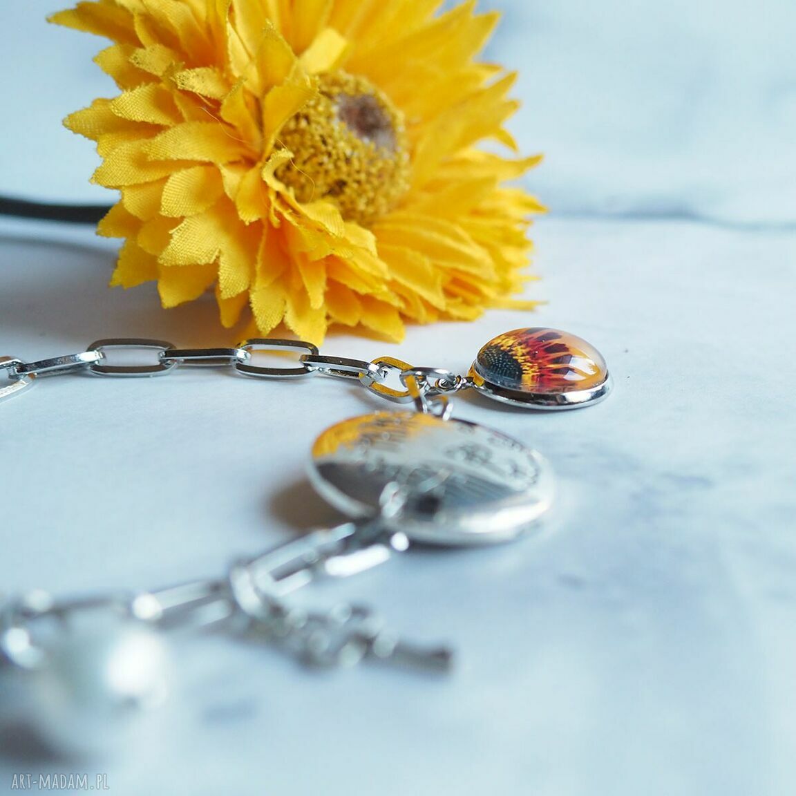 Bransoletka na prezent dla mamy - Sunflower in Glass (słonecznik)