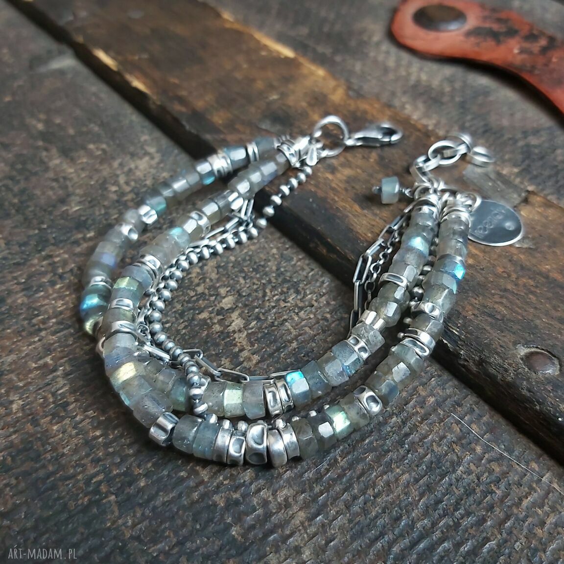 Podwójna bransoletka ze srebra i labradorytów handmade