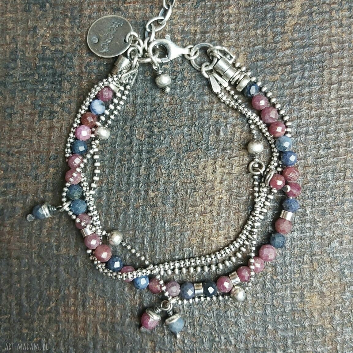  Bransoletka ze srebra z szafirami i rubinami. handmade