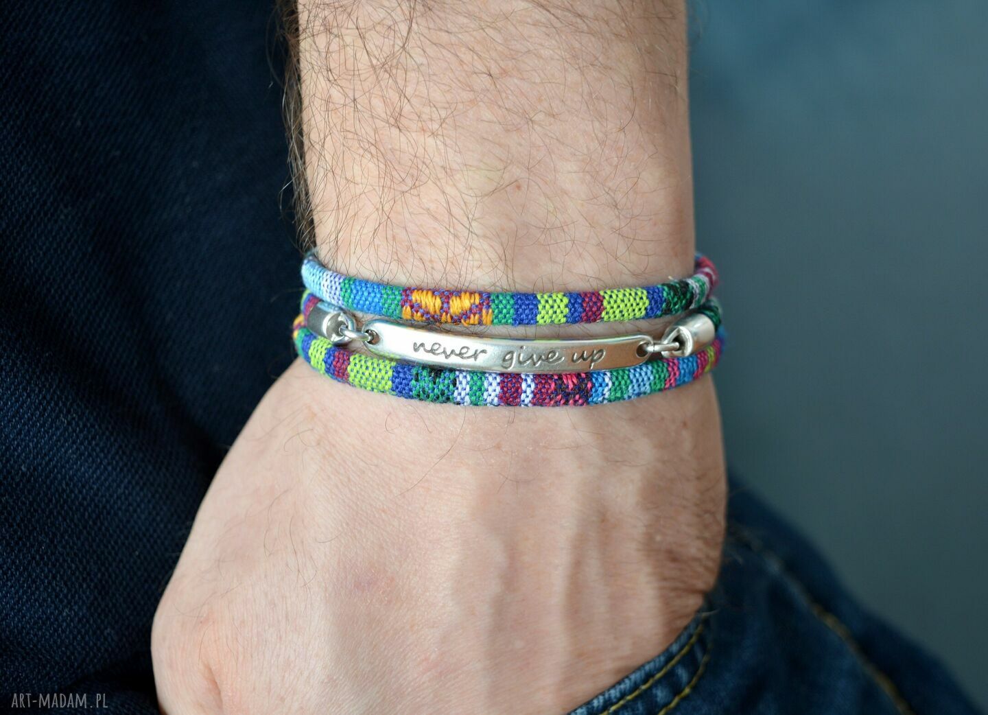 Bransoletka handmade Never Give Up Azteq - zapięcie magnetyczne ze stali