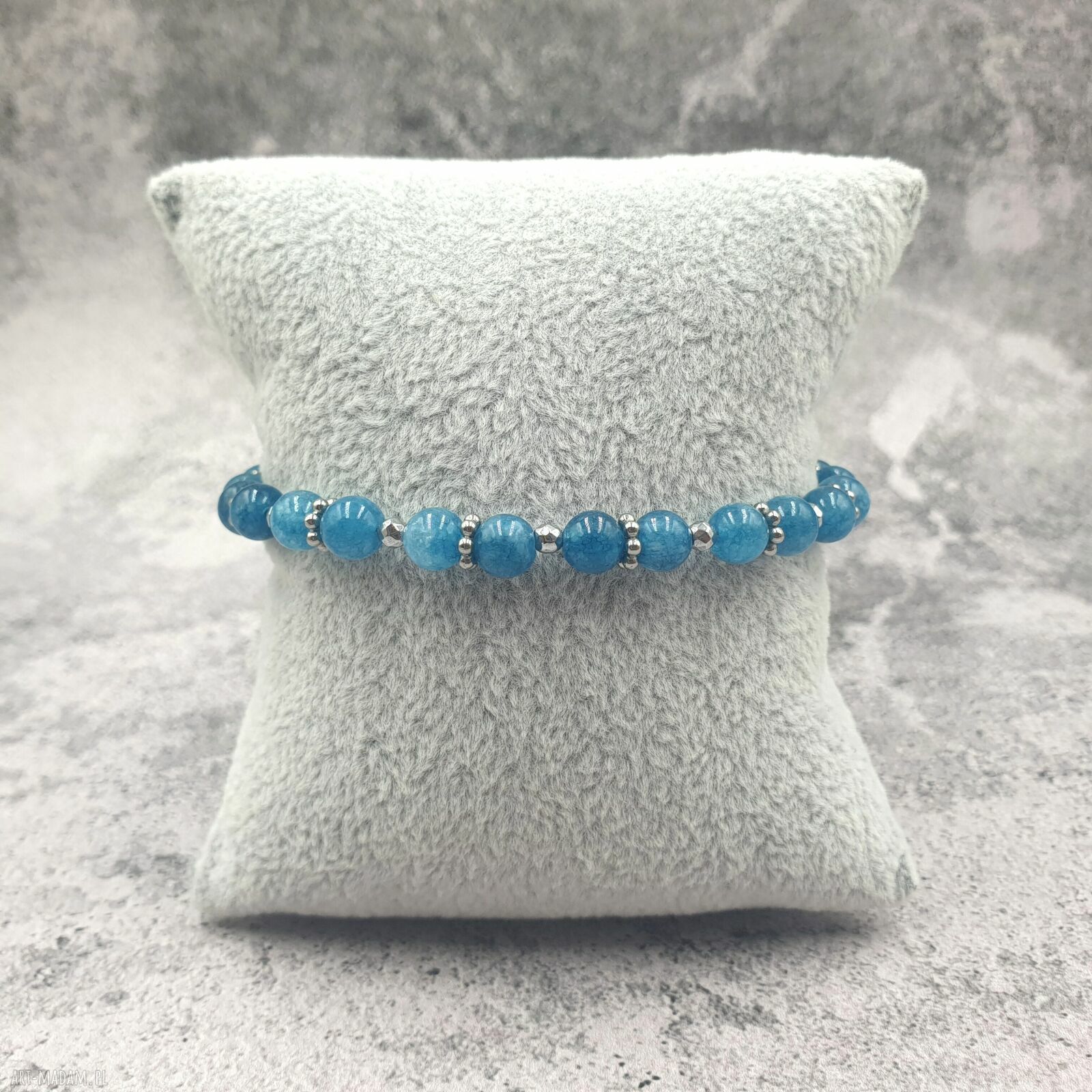 Niebiański błękit - bransoletka jadeit apatytowy, apatyt i hematyt (handmade)