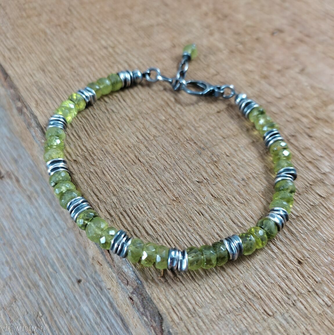Bransoletka z oliwinu (peridot) z przekładkami - srebro 925 oksydowane