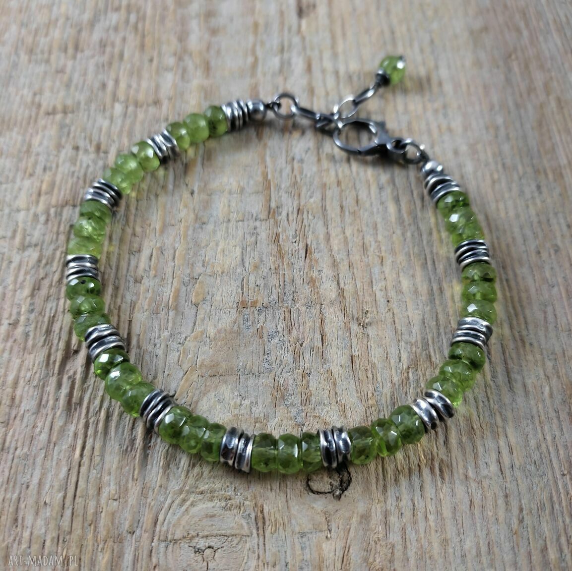 Bransoletka z oliwinu (peridot) z przekładkami - srebro 925 oksydowane