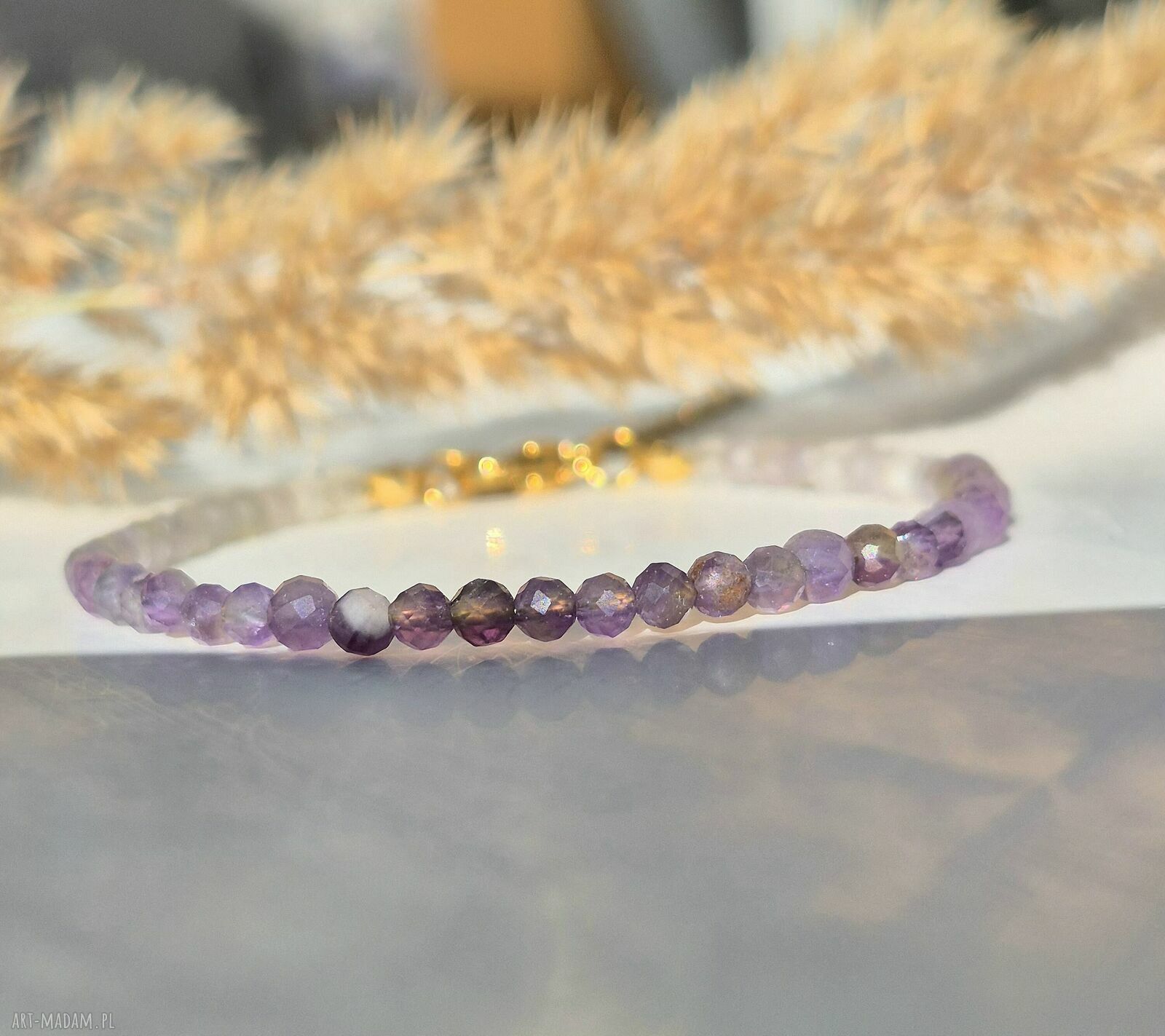 Bransoletka Ombre z kamieni naturalnych Ametyst 3 mm - stal chirurgiczna