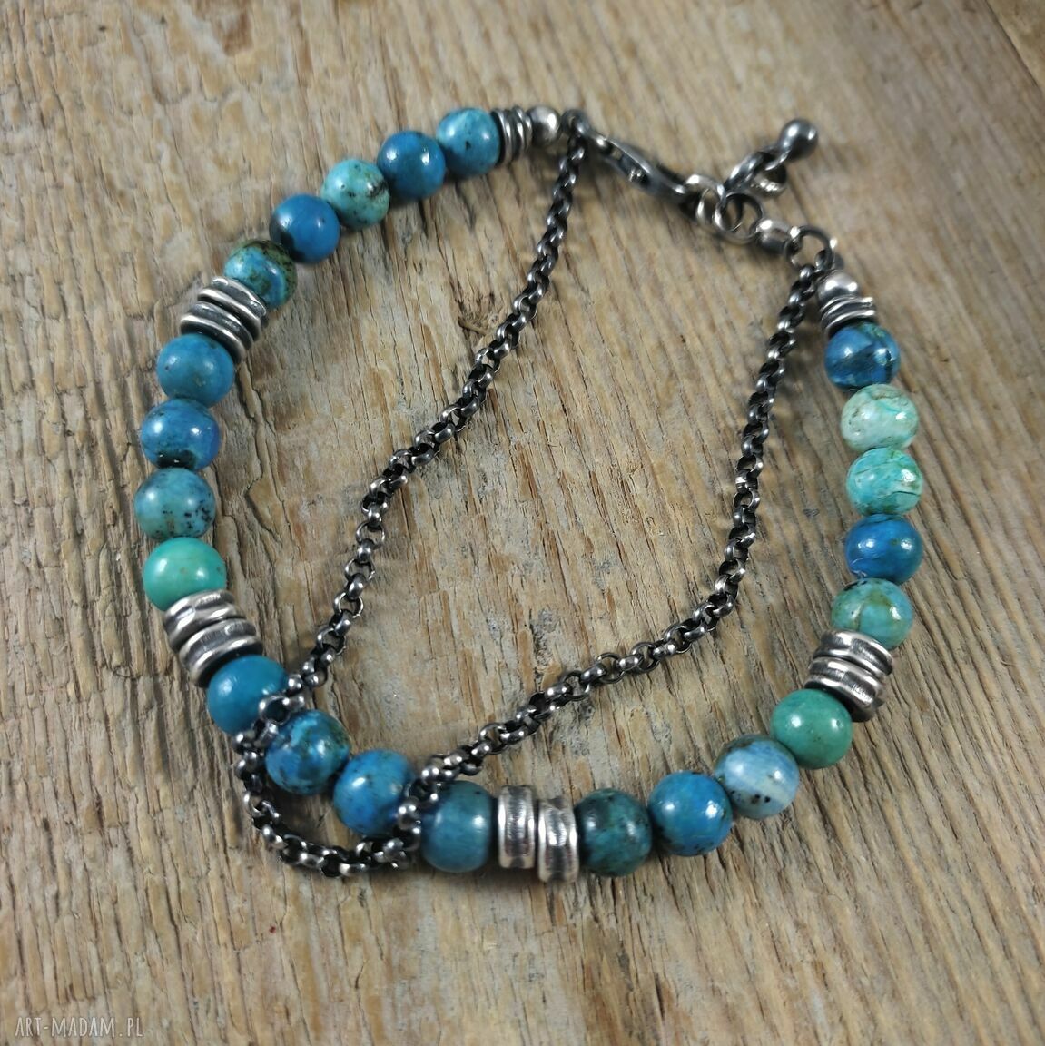 Bransoletka opal niebieski ze srebra 925 - handmade