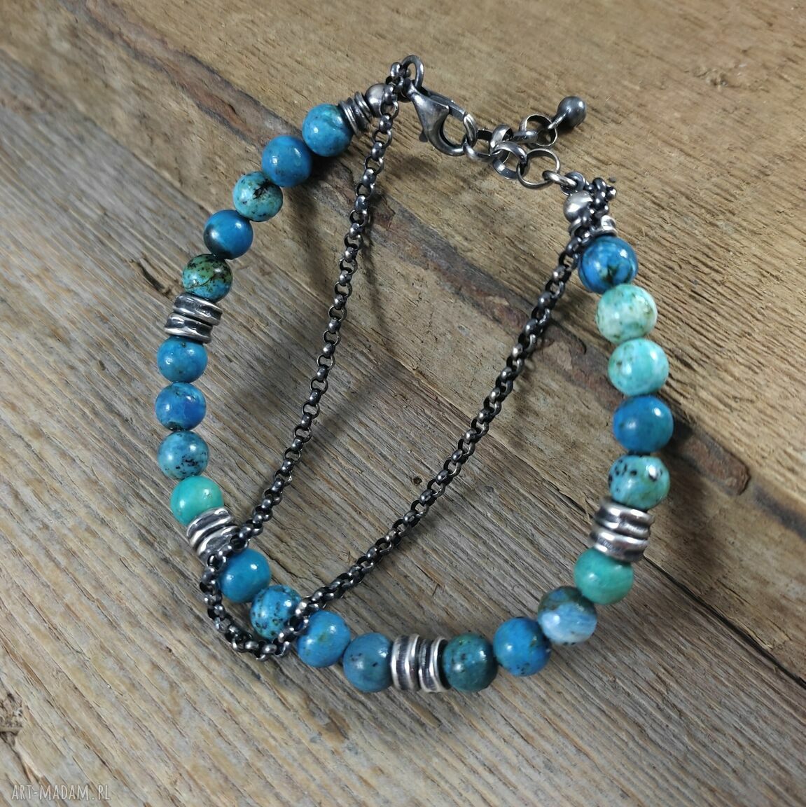 Bransoletka opal niebieski ze srebra 925 - handmade