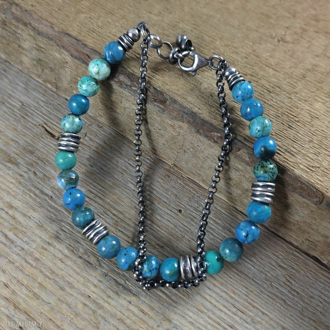 Bransoletka opal niebieski ze srebra 925 - handmade