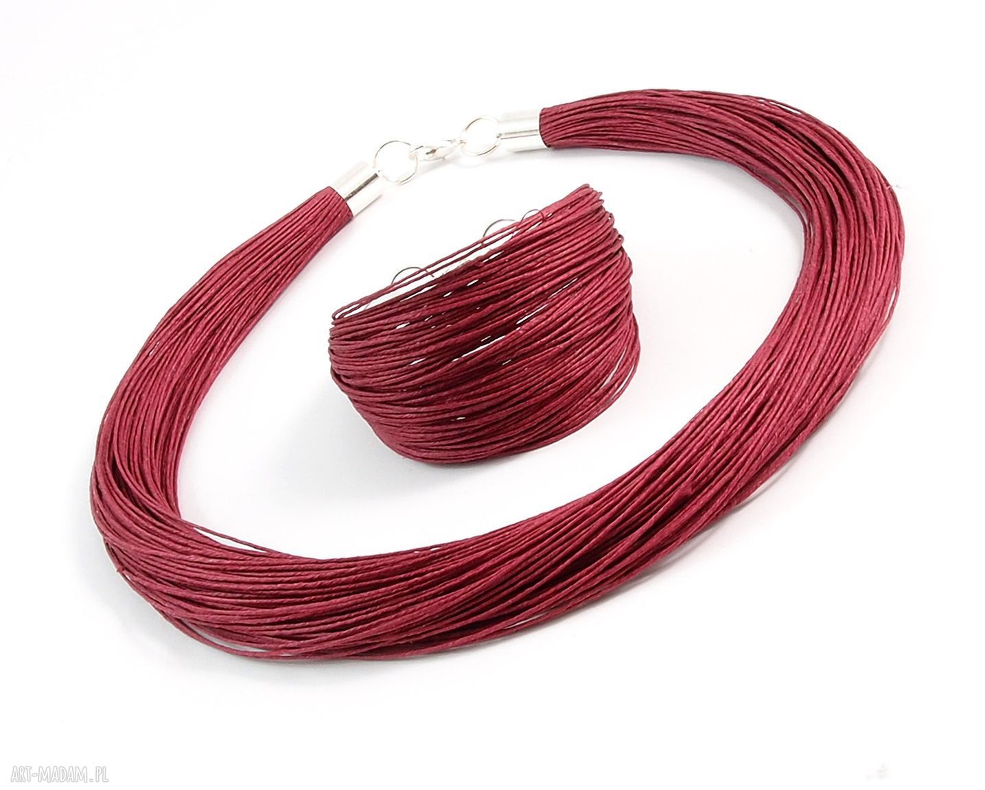 Bransoletka Otulona lnem z lnu - Maroon (regulowana 16-18 cm)