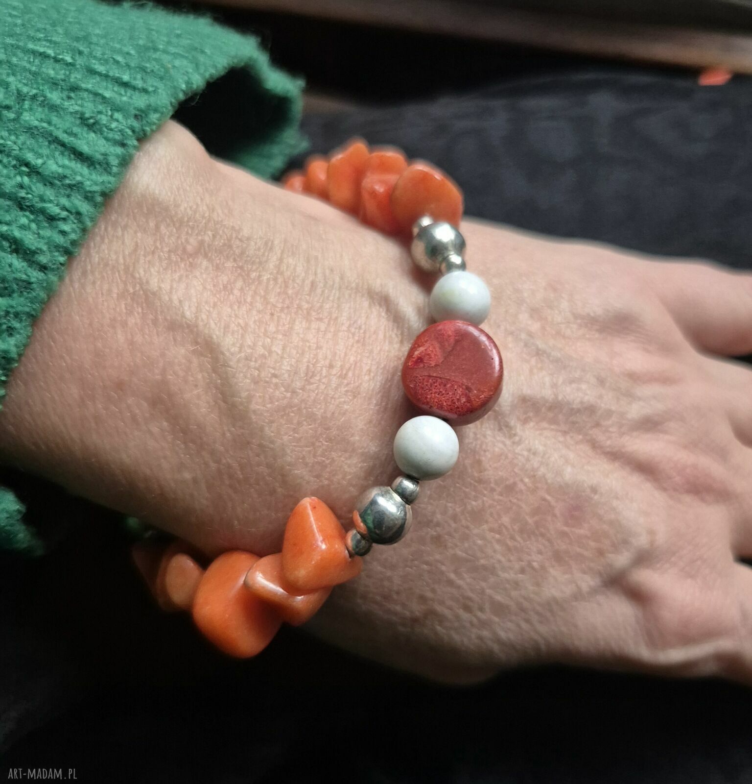 Pomarańczowa bransoletka uniwersalna - handmade z regulacją