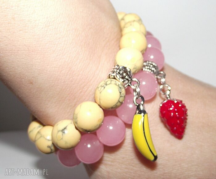 bransoletki: Poziomka w ślicznym różu Ręczne wykonanie