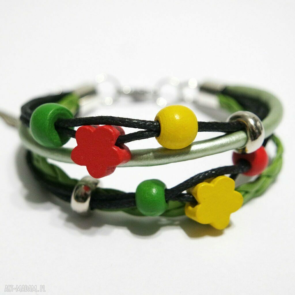 Bransoletka Rasta z kwiatami - handmade na prezent