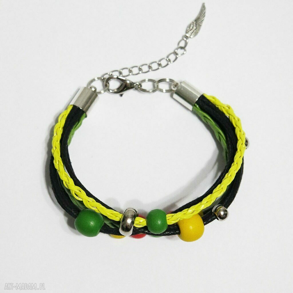 Bransoletka Rasta pleciona - handmade z rzemieni i koralików