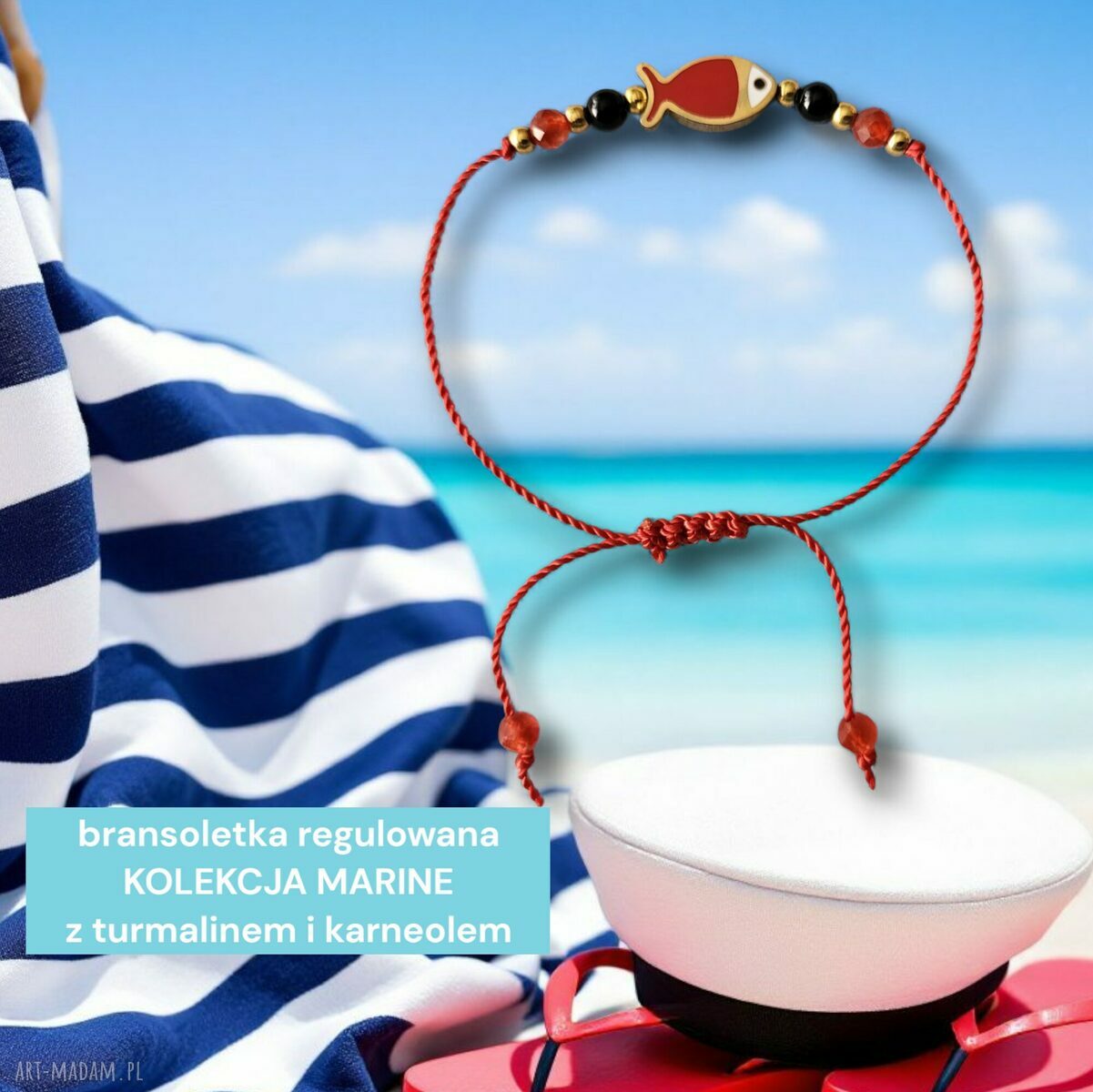 Regulowana bransoletka MARINE z turmalinem i karneolem