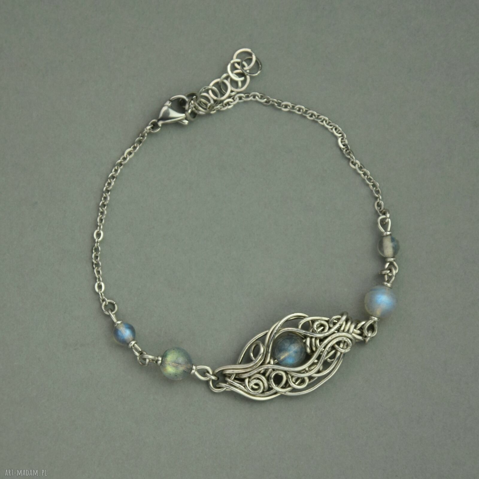 Regulowana bransoletka z niebieskimi labradorytami - wire wrapping