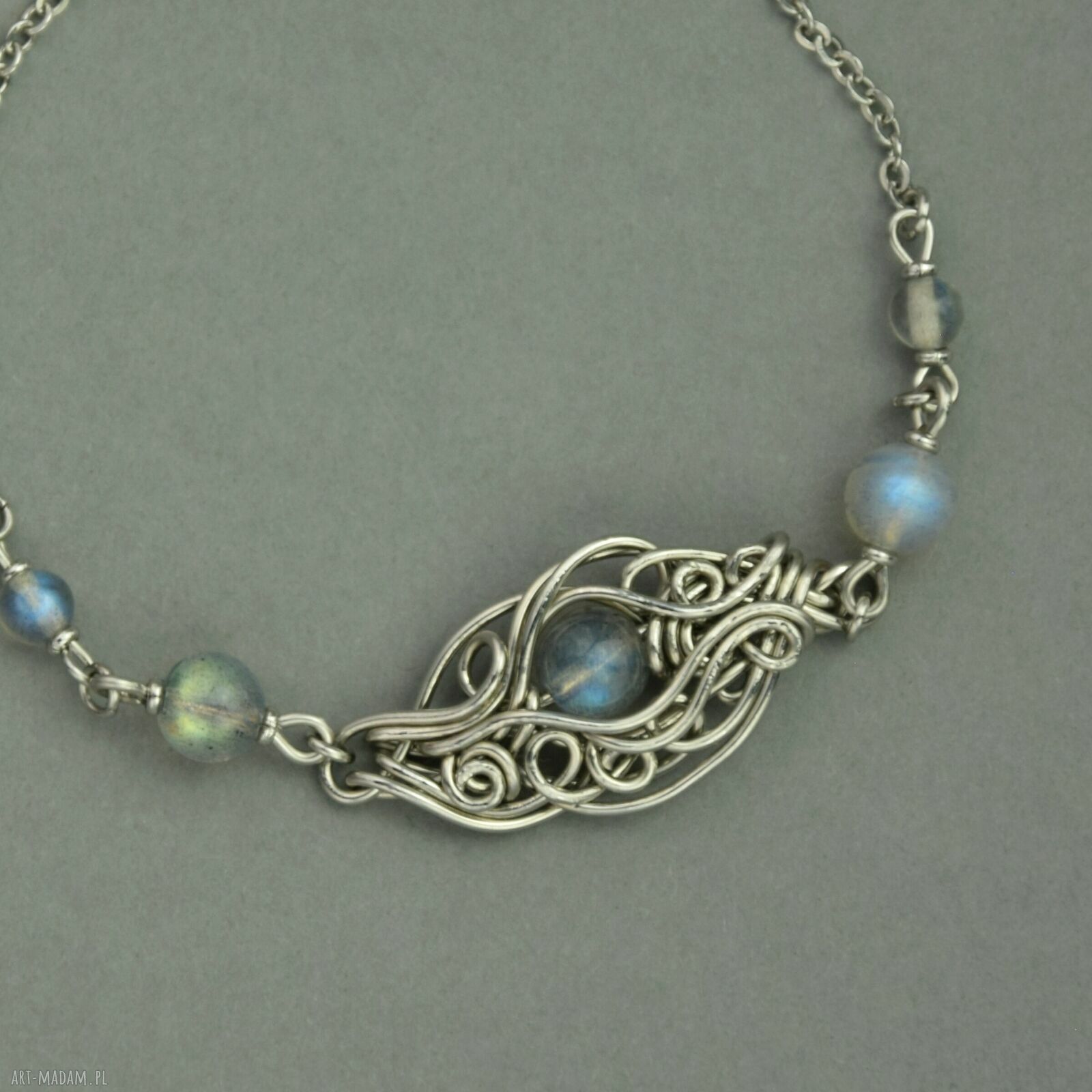 Regulowana bransoletka z niebieskimi labradorytami - wire wrapping