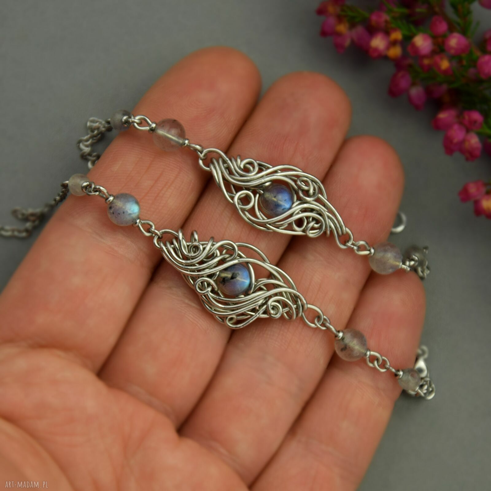 Regulowana bransoletka z niebieskimi labradorytami - wire wrapping
