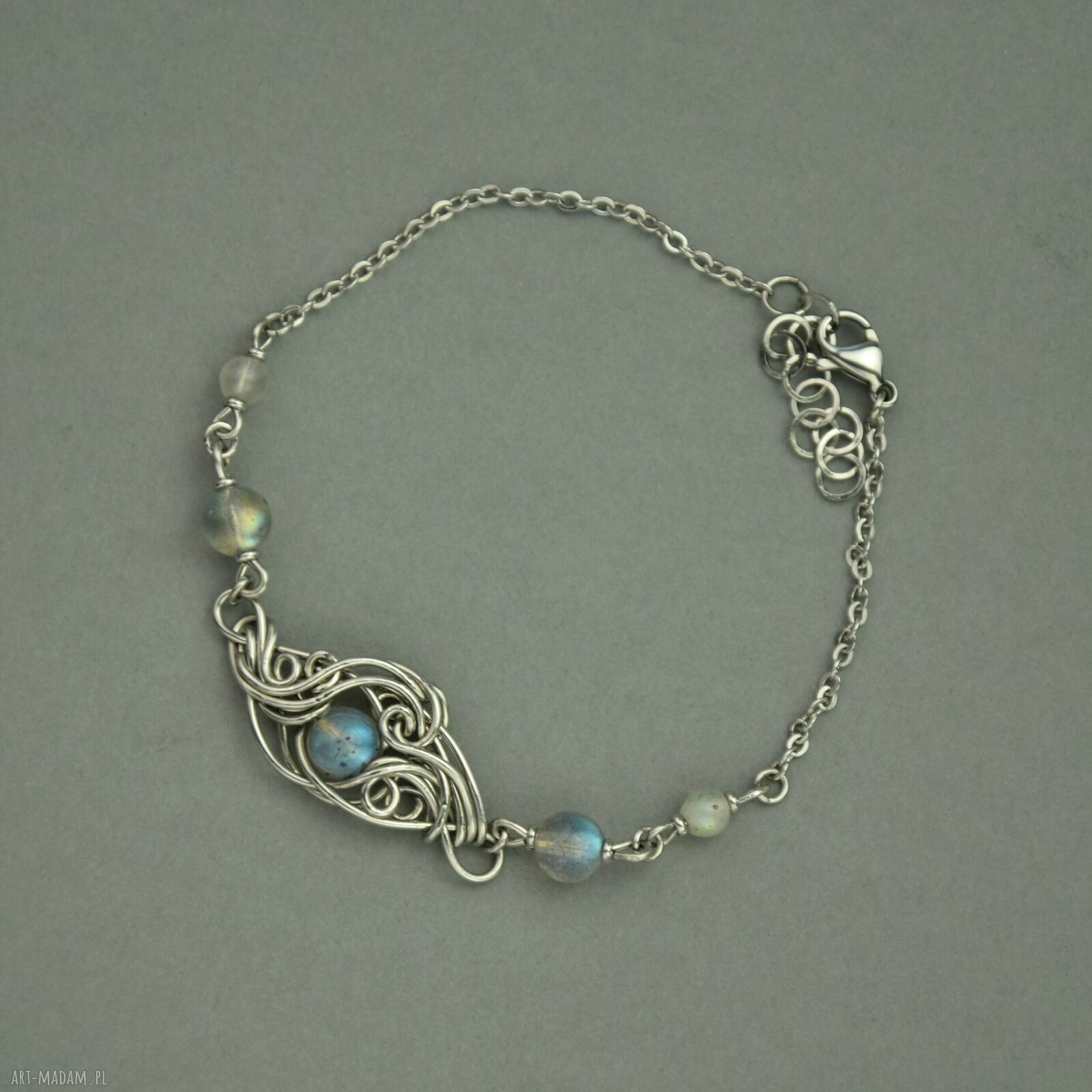 Regulowana bransoletka z niebieskimi labradorytami - wire wrapping