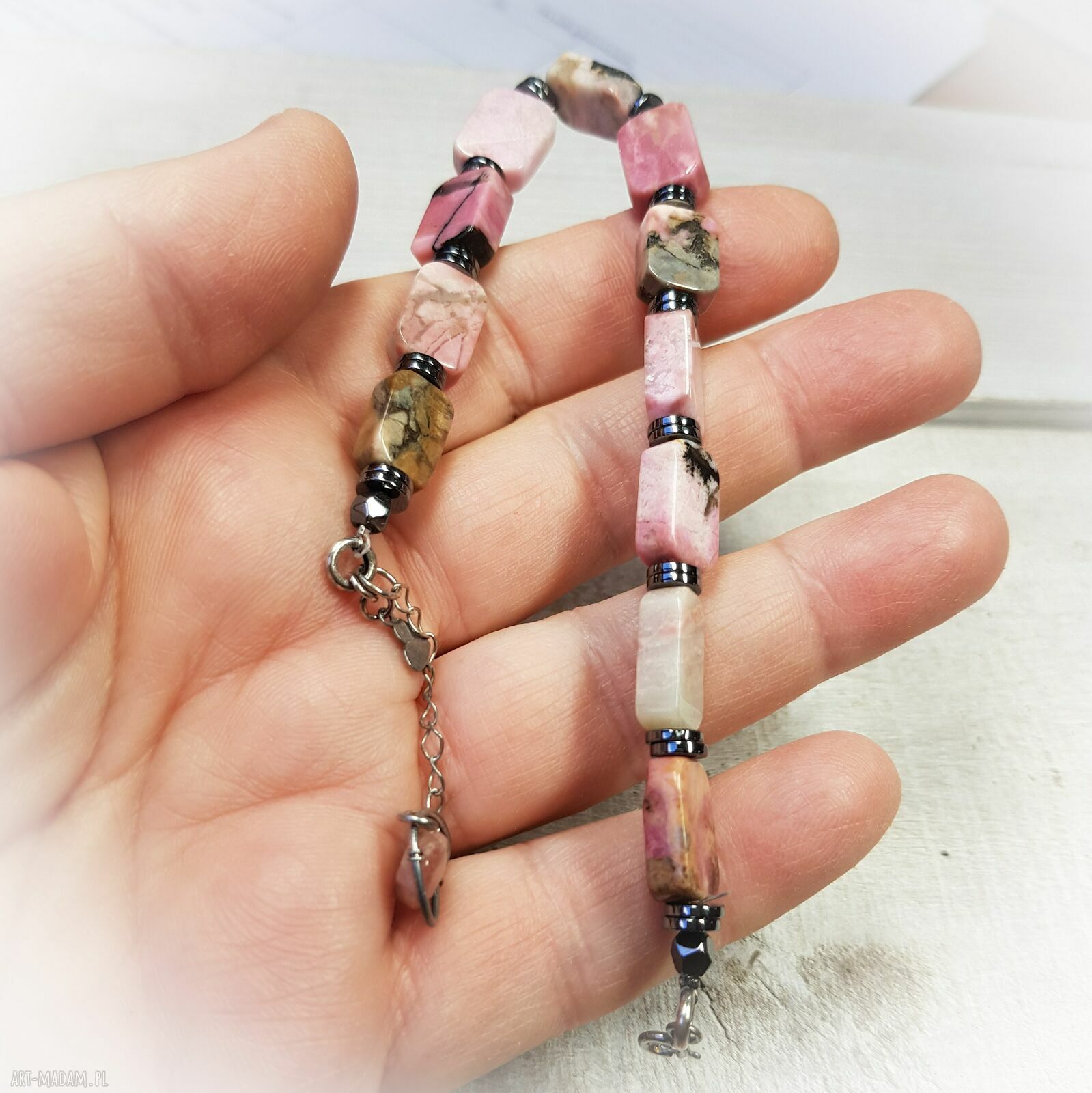 Bransoletka z rodochrozytu - handmade w srebrze