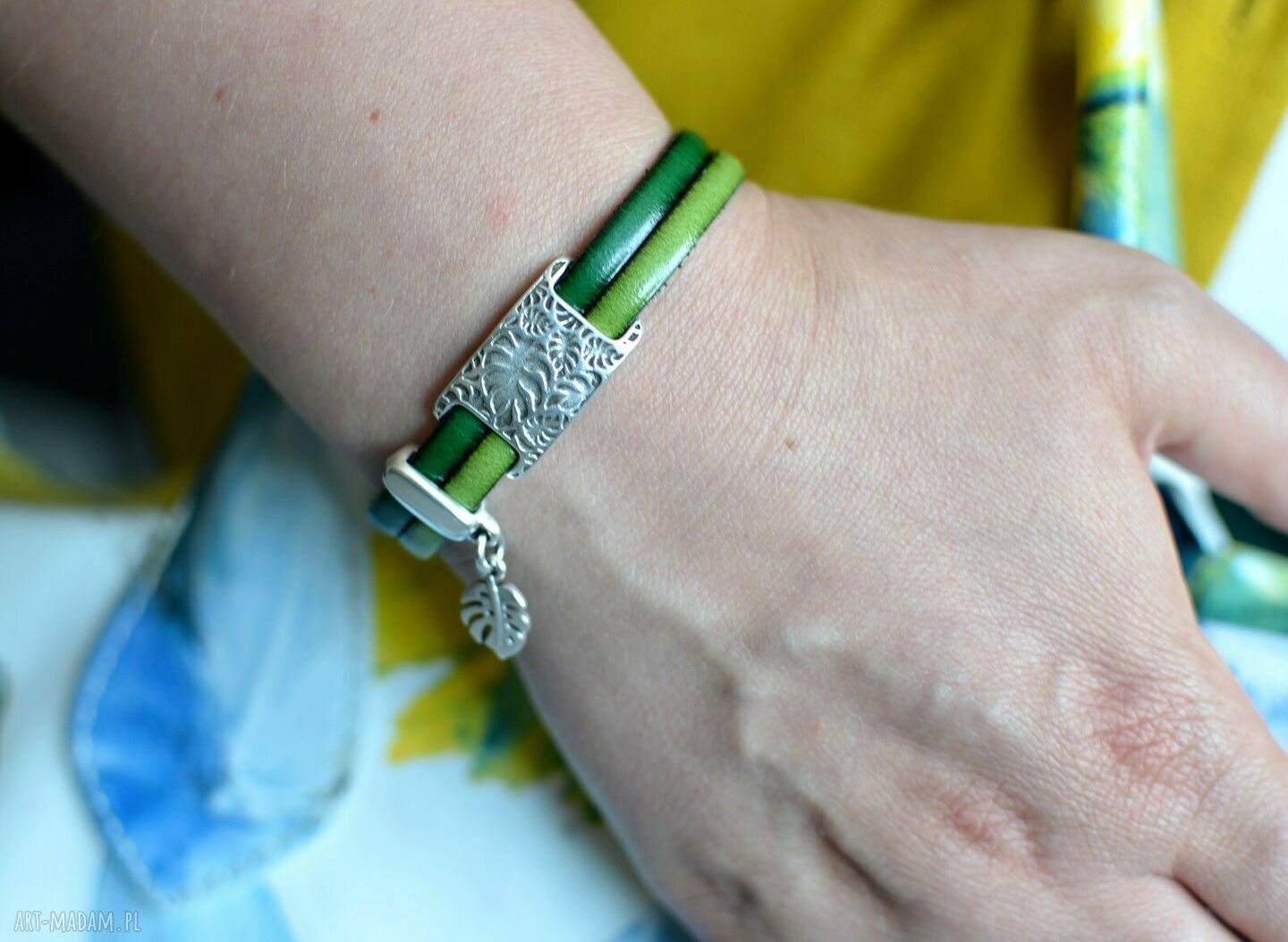 Bransoletka skóra magnetoos monstera dual green