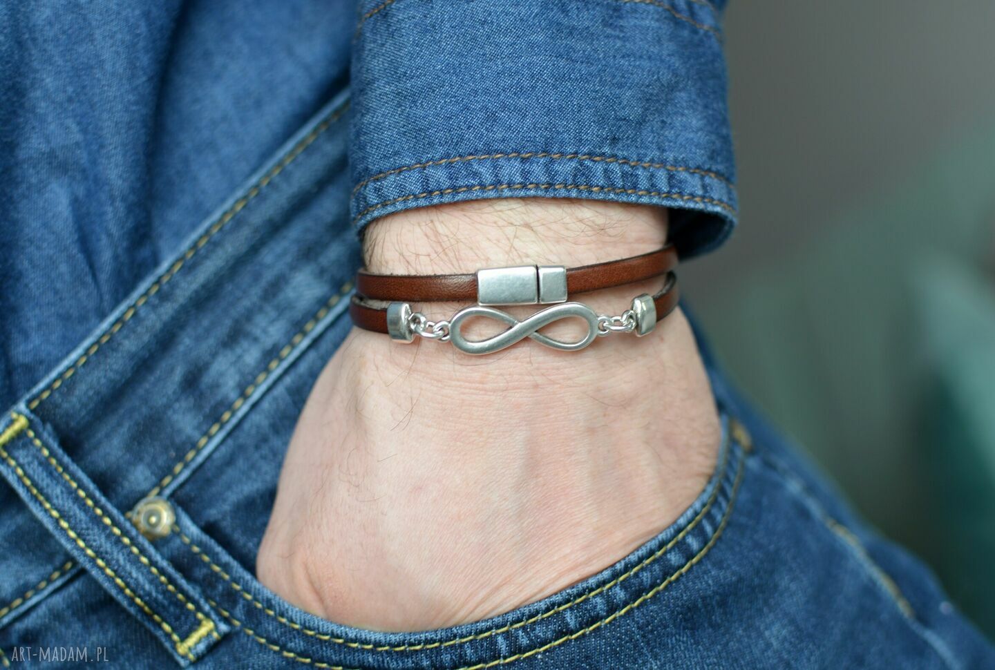 Bransoletka skórzana Double Infinity w kolorze brązowym