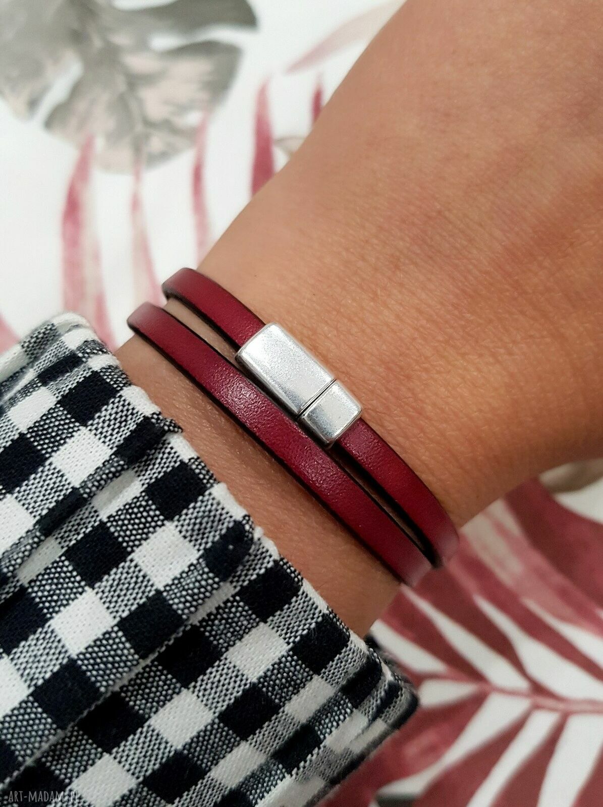 Bransoletka skórzana Magnetoos Double w kolorze bordo z zapięciem magnetycznym