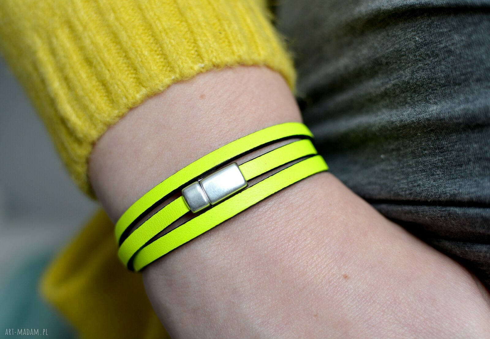 Bransoletka skórzana Magnetoos Triple Infinities Neon Lemon z zapięciem magnetycznym