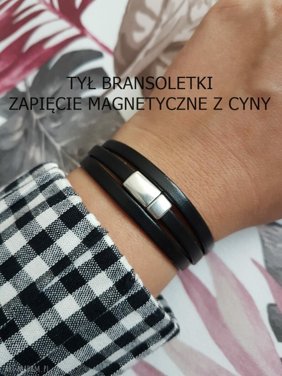 Czarna bransoletka skórzana z pieskiem - Magnetoos Triple