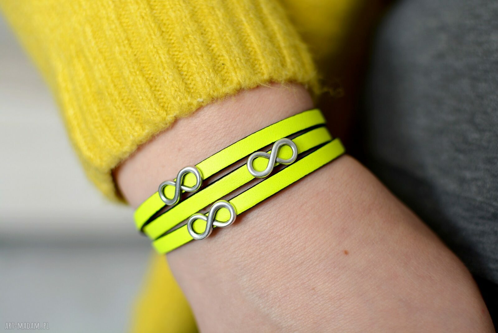 Bransoletka skórzana Magnetoos Triple Infinities Neon Lemon z zapięciem magnetycznym