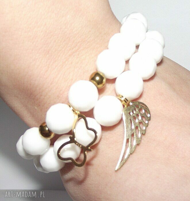 bransoletki: Skrzydło w białym agacie autorskie