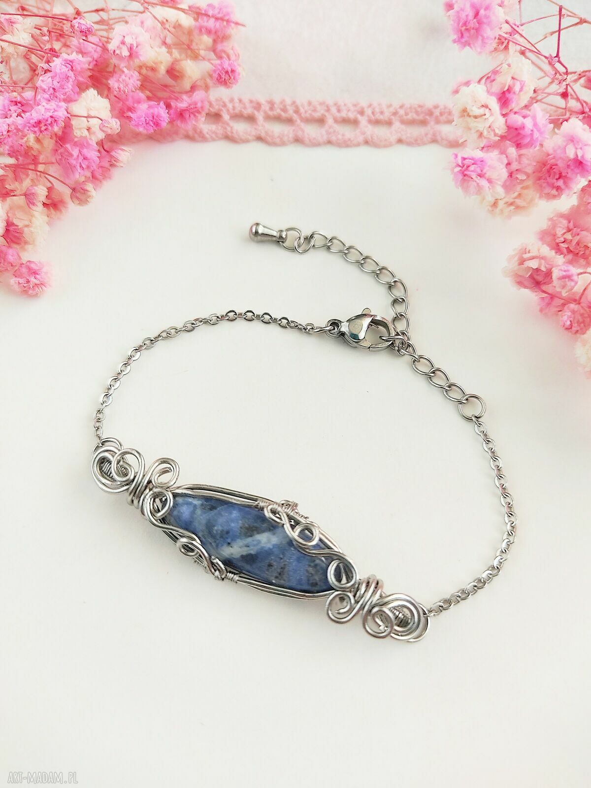 Bransoletka Sodalit ze stali chirurgicznej handmade - wire wrapping