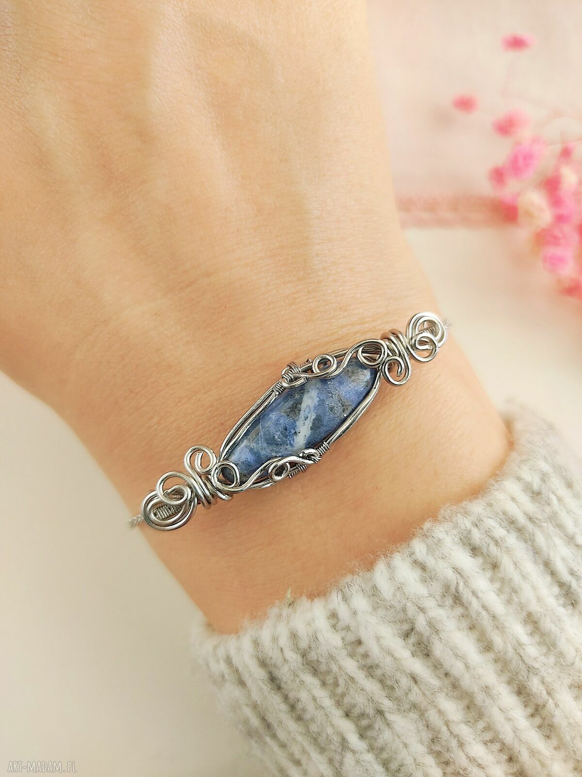 Bransoletka Sodalit ze stali chirurgicznej handmade - wire wrapping