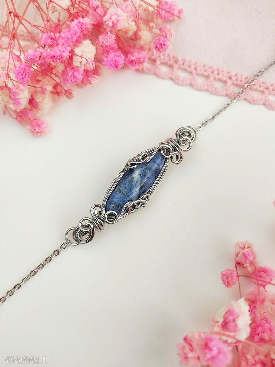 Bransoletka Sodalit ze stali chirurgicznej handmade - wire wrapping