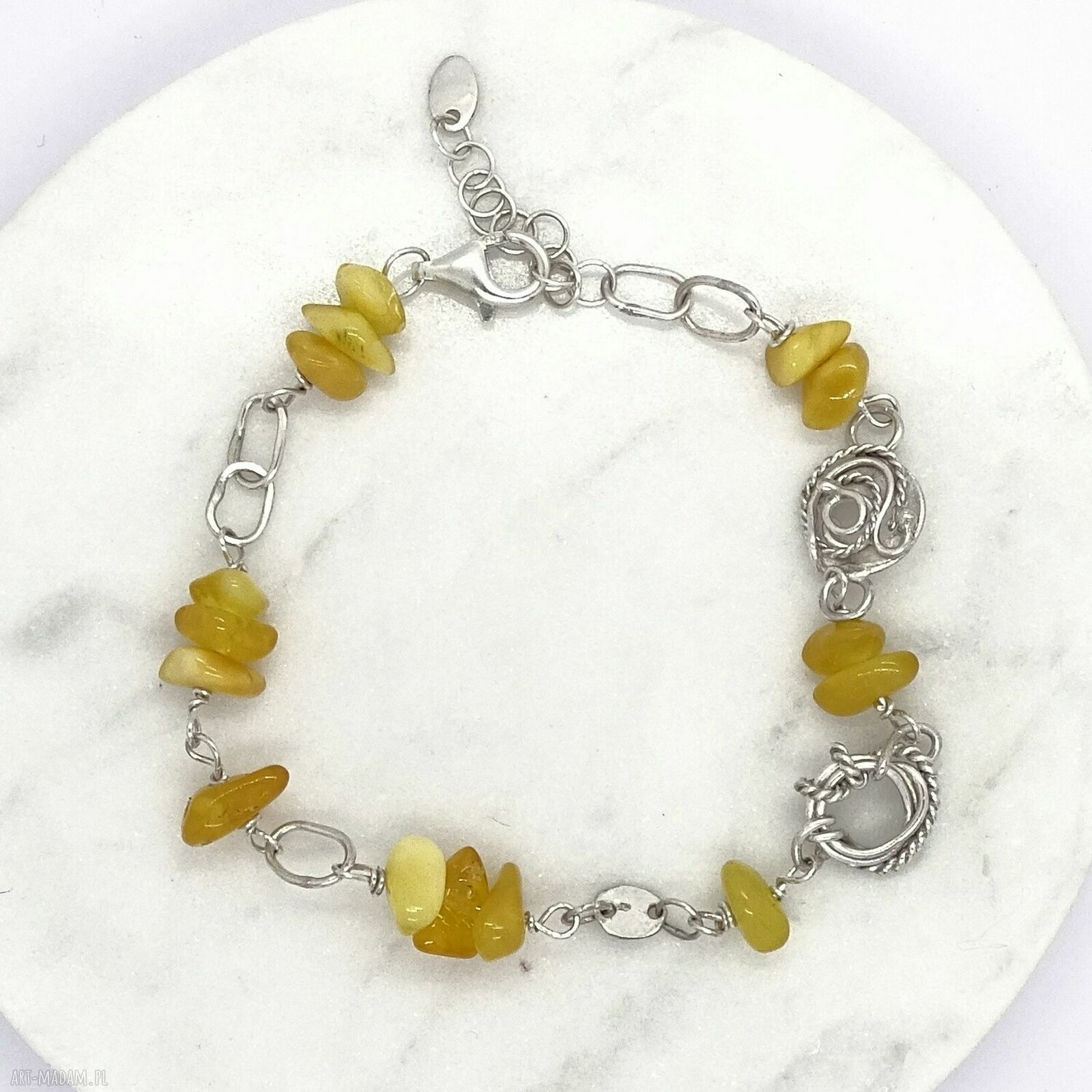 Srebrna bransoletka z bursztynem bałtyckim Lunar Amulets - LadyC