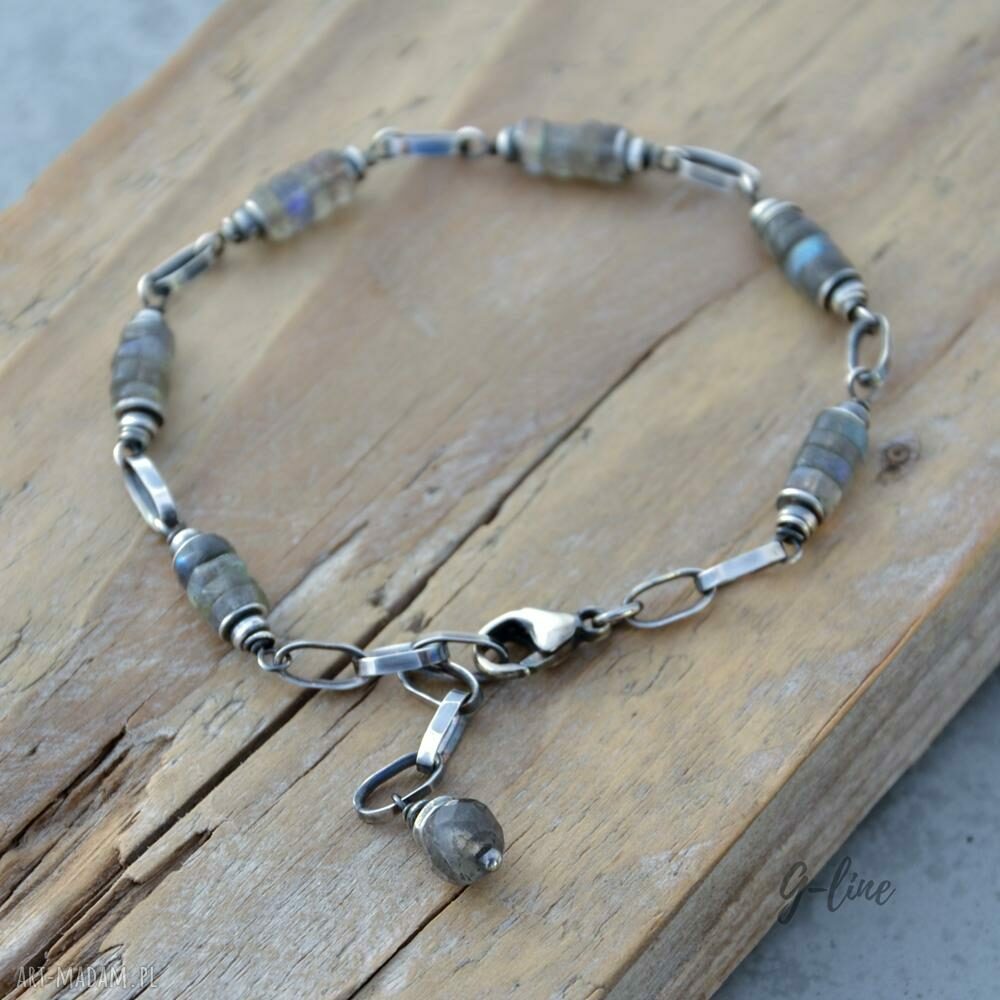 Bransoletka srebrna z labradorytem - Grey Line, srebro 925