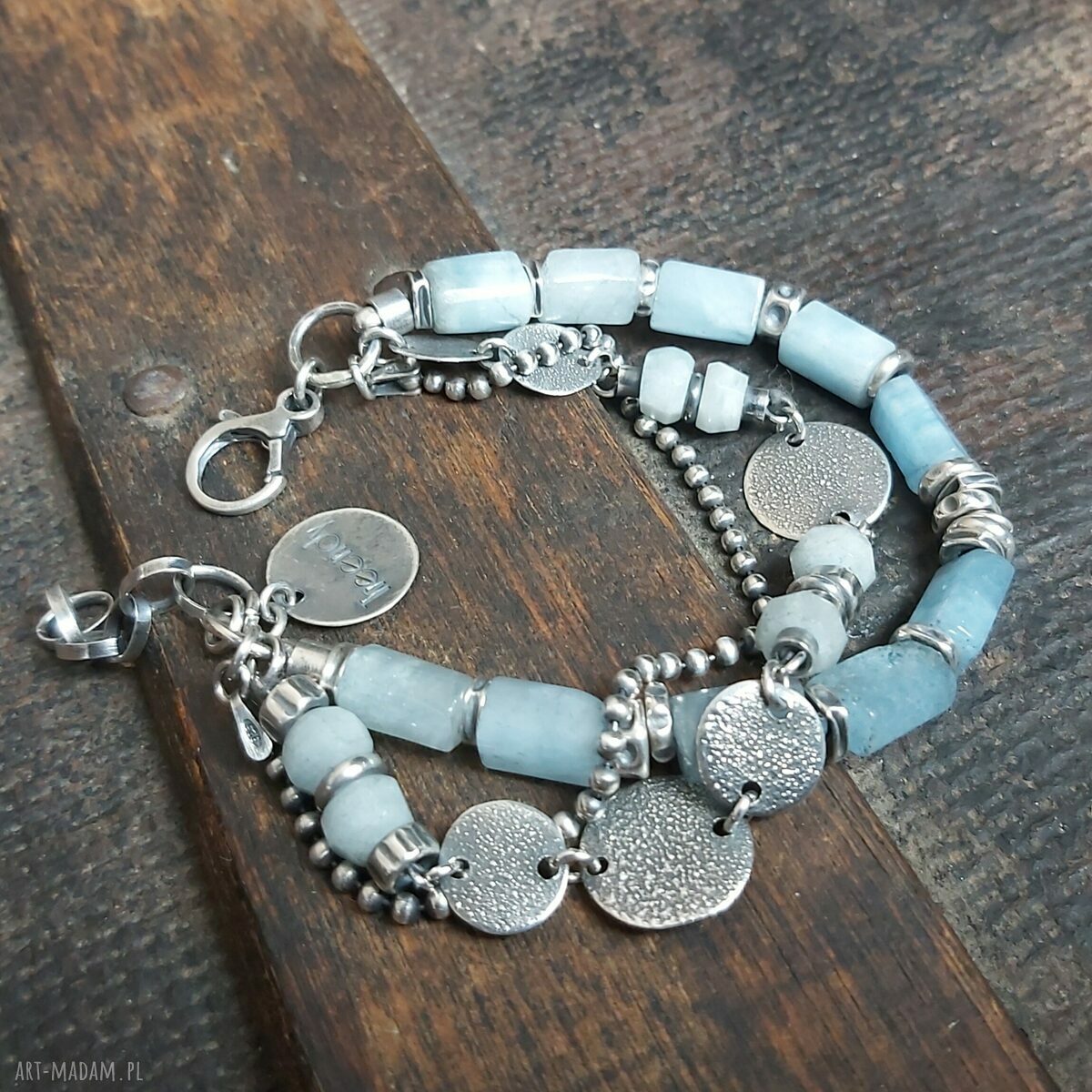Bransoletka srebrna z akwamarynami handmade