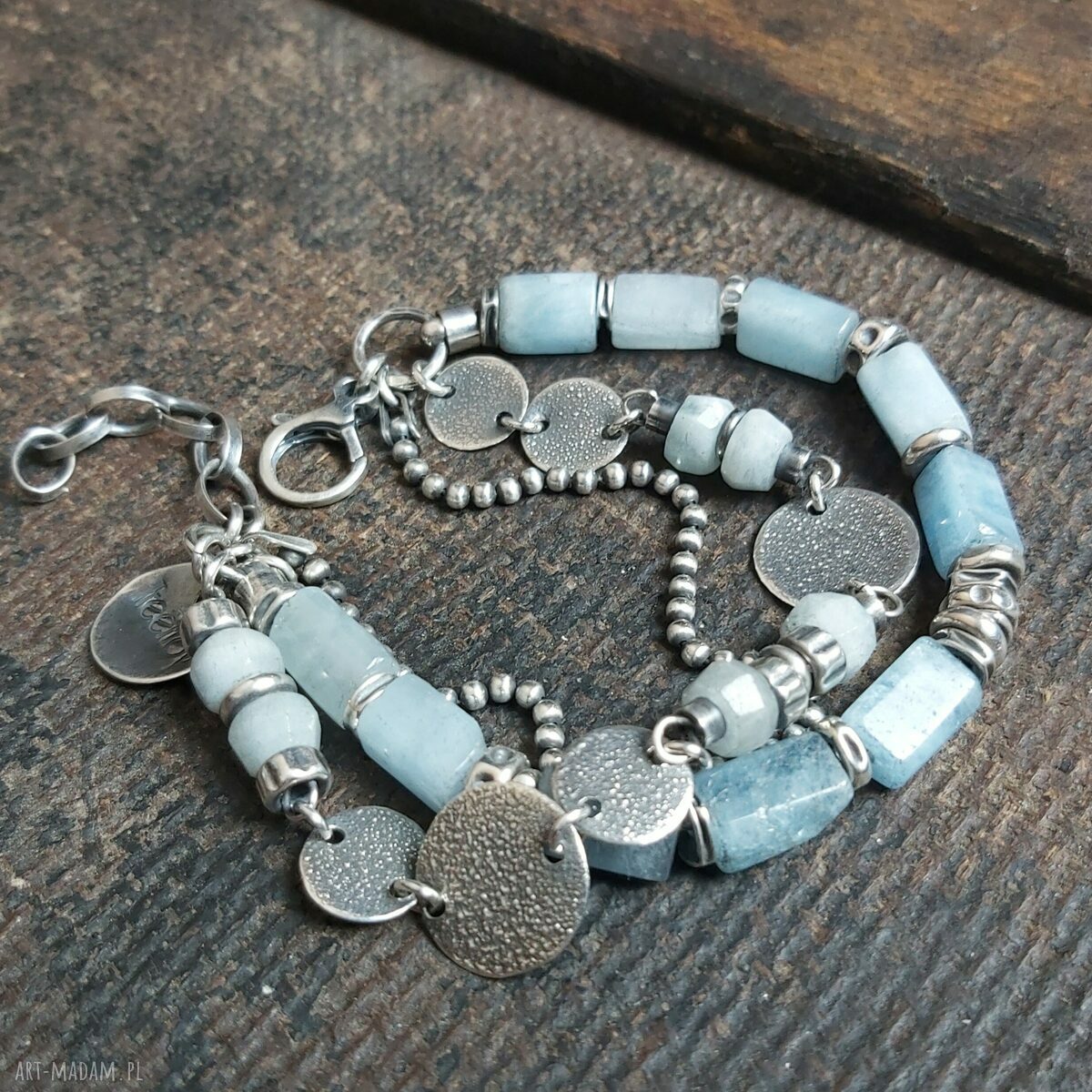 Bransoletka srebrna z akwamarynami handmade