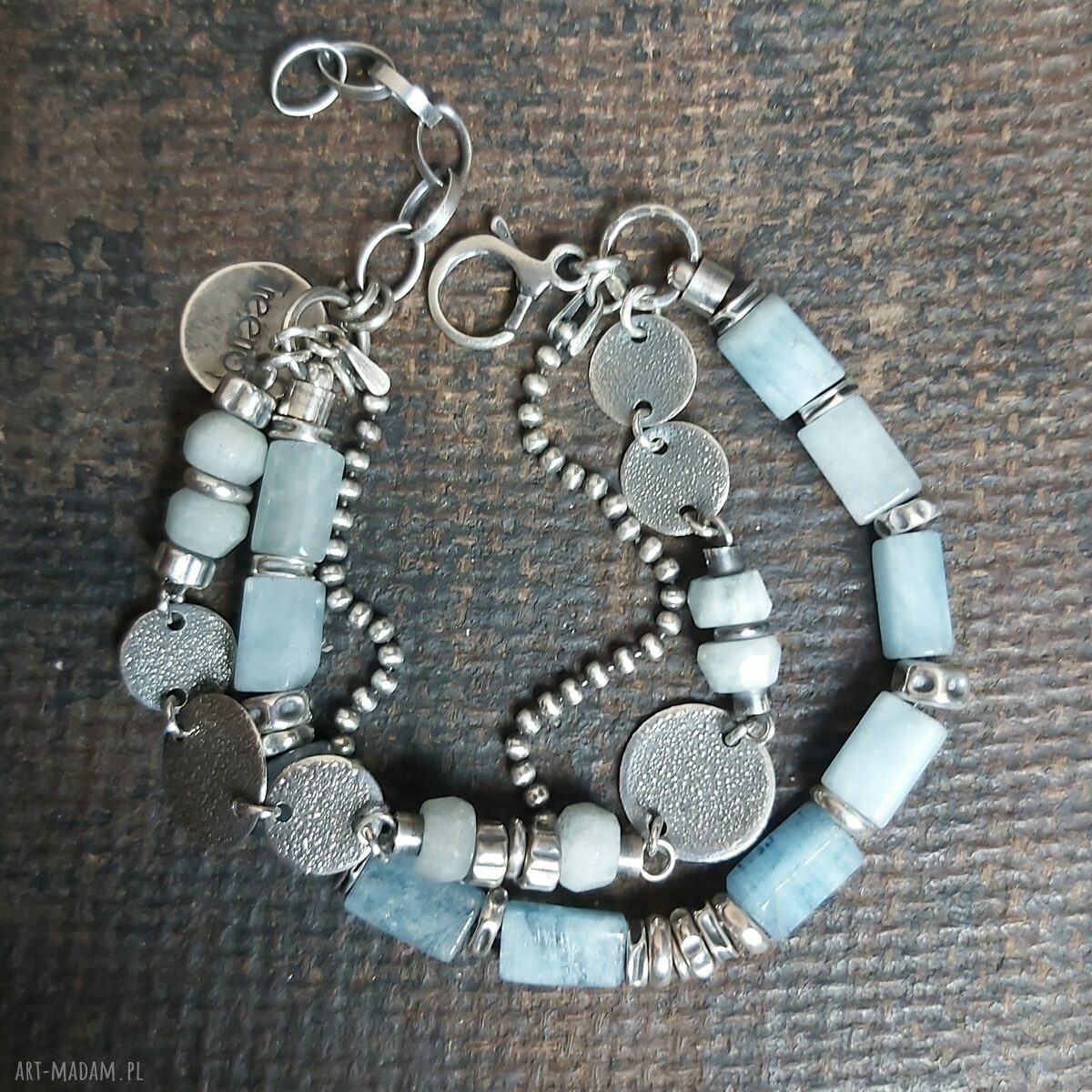 Bransoletka srebrna z akwamarynami handmade