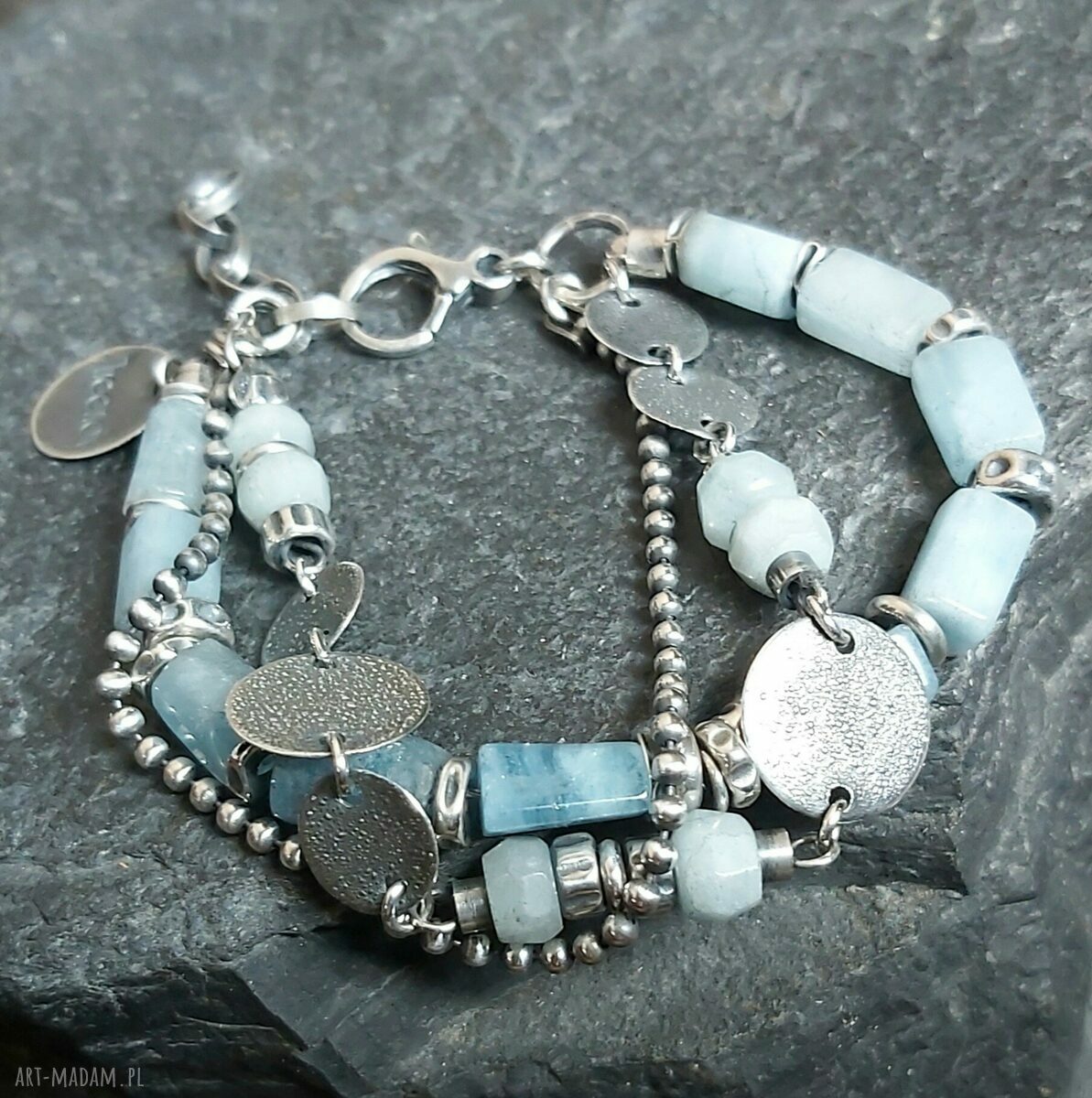 Bransoletka srebrna z akwamarynami handmade