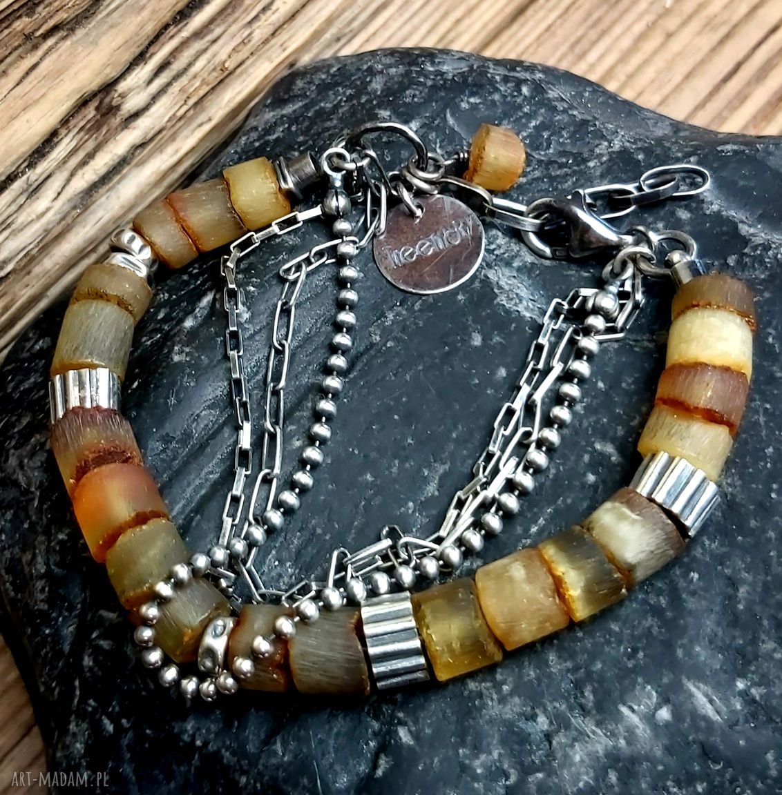 Handmade bransoletka srebrna z bursztynem - ciepły blask na co dzień
