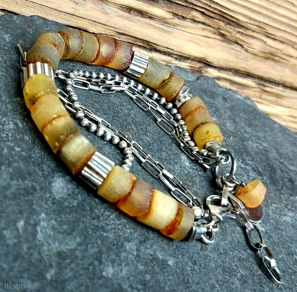 Handmade bransoletka srebrna z bursztynem ciepły blask na co dzień