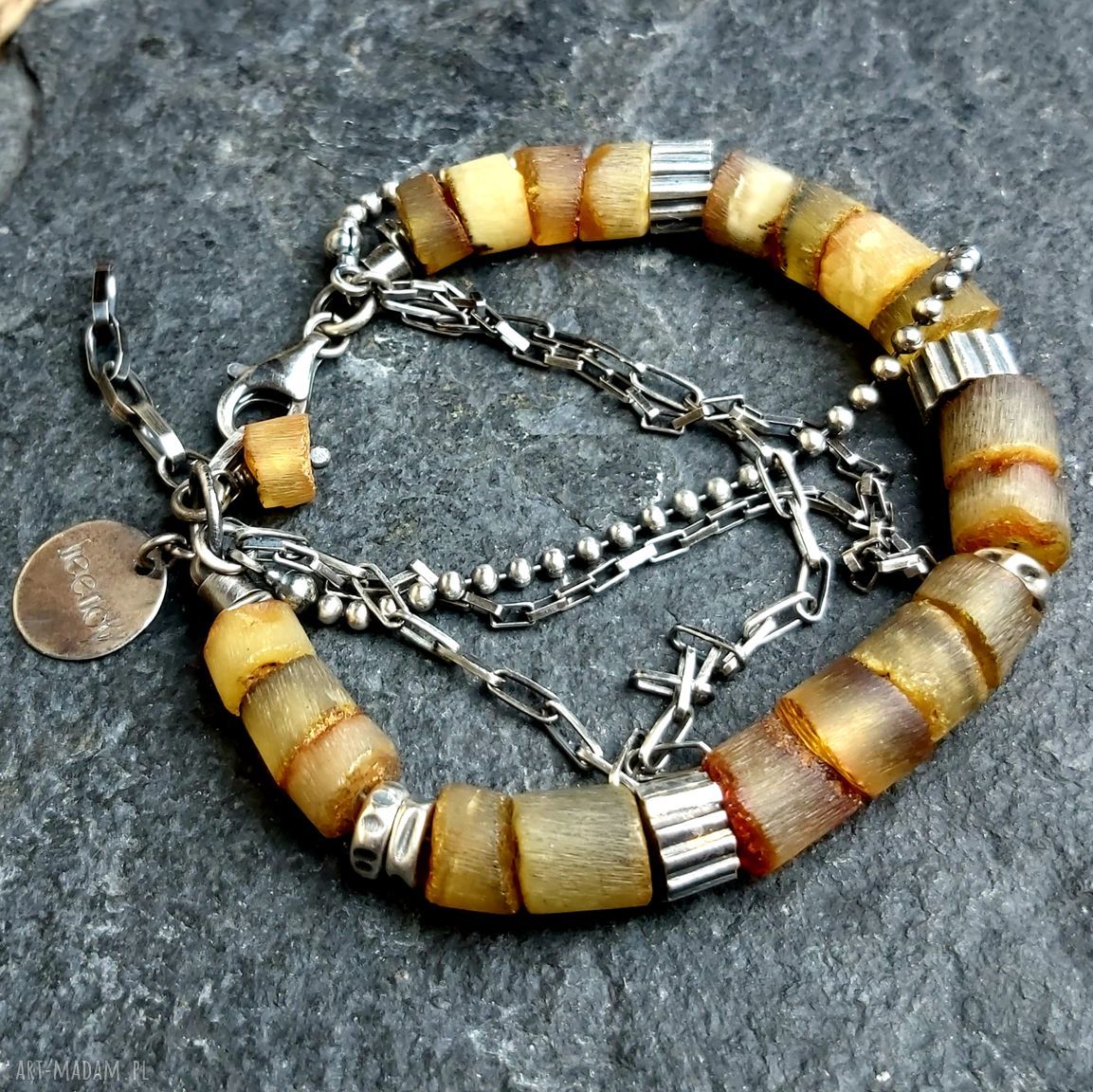 Handmade bransoletka srebrna z bursztynem ciepły blask na co dzień