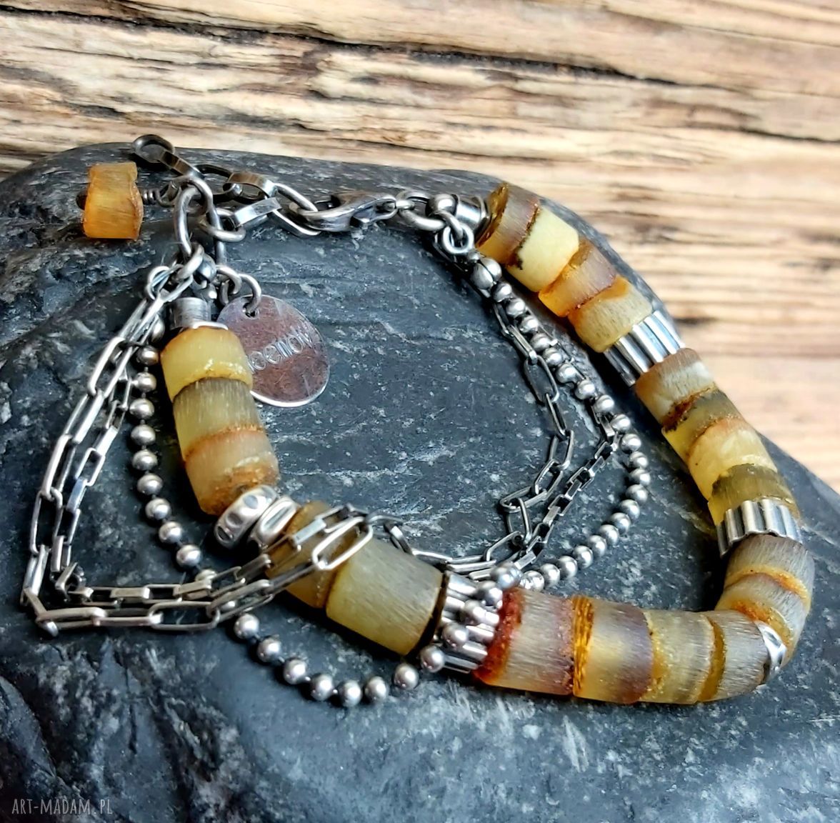 Handmade bransoletka srebrna z bursztynem ciepły blask na co dzień