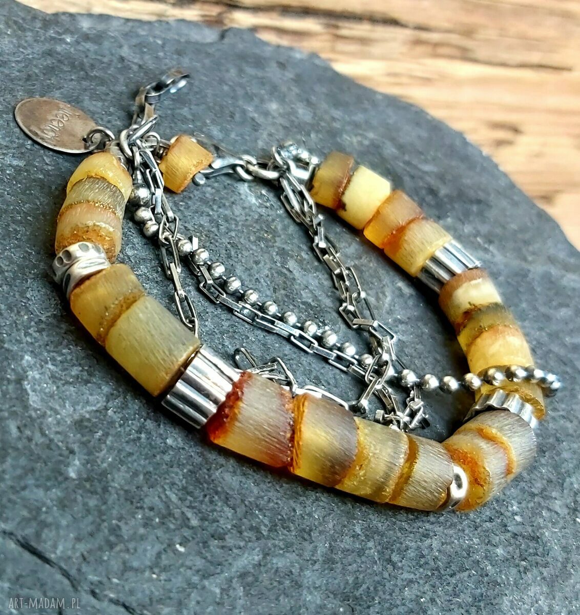 Handmade bransoletka srebrna z bursztynem ciepły blask na co dzień