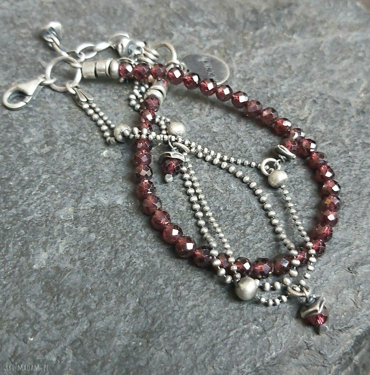 Bransoletka srebrna z granatami handmade