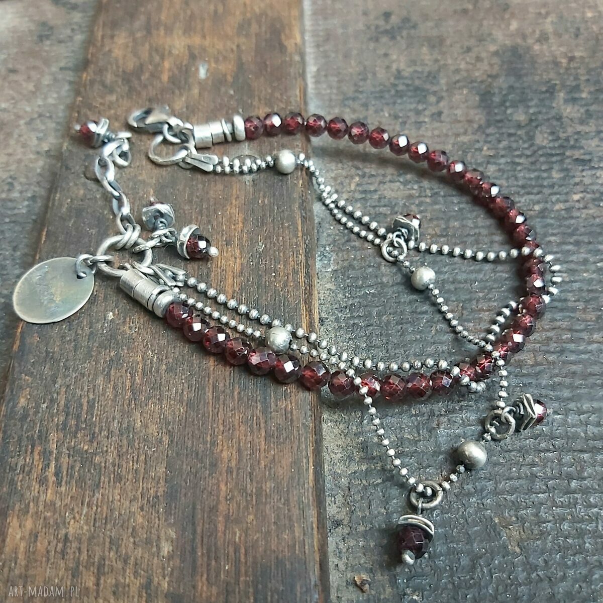 Bransoletka srebrna z granatami handmade