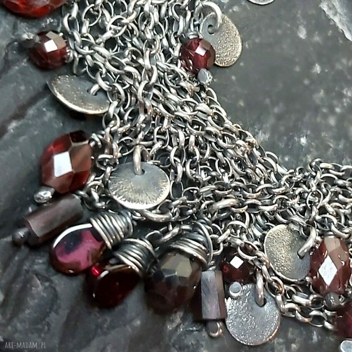 Bransoletka srebrna z granatami HandMade