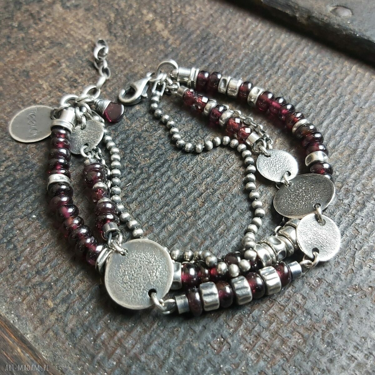 Bransoletka srebrna z granatami handmade