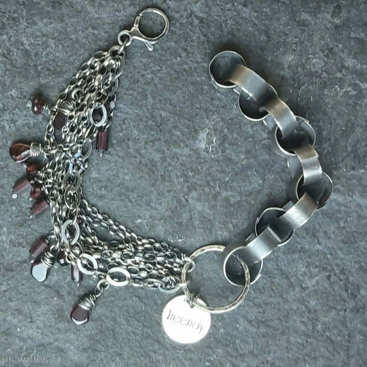 Bransoletka srebrna z granatami hand made